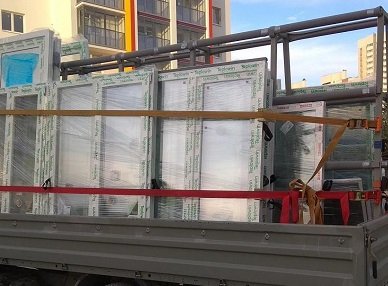 Перевозка окон пвх на газели с пирамидой и катюшей