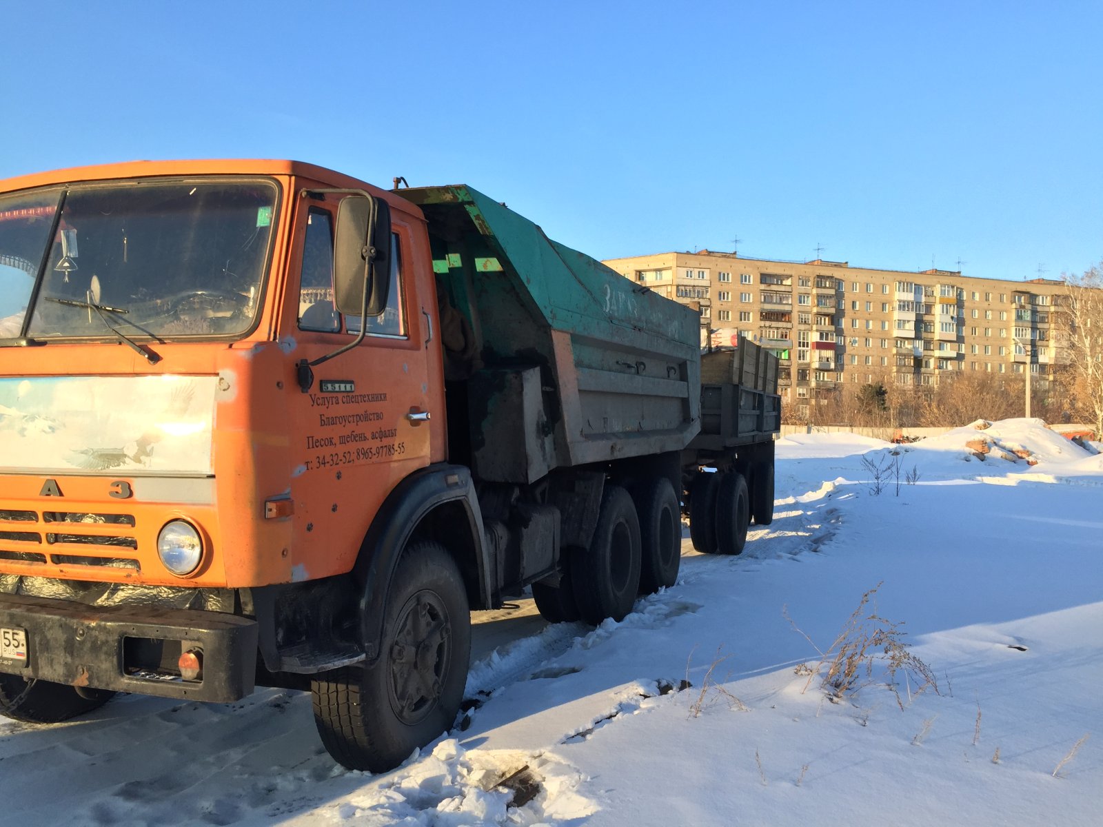Услуги самосвала Камаз с прицепом 27т, щебень и зерно